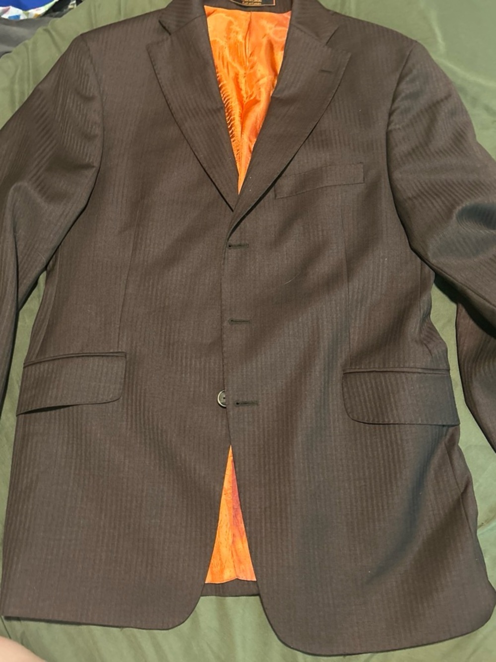 Ben Sherman Brown Pinstripe Suit Jacket with Orange Lining